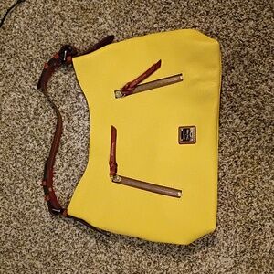 Dooney & Bourke Light Yellow Pebble Leather Shoulder Hobo with Brown Trim